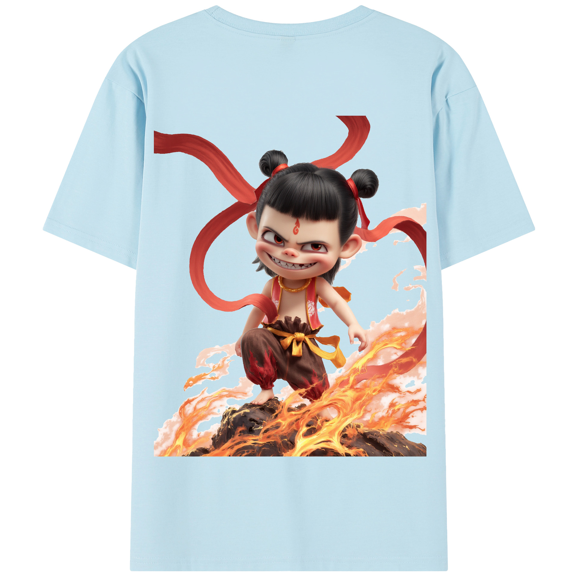 （画像用） Ne Zha 2 ナタ 魔童の大暴れ 綿100％半袖Tシャツ（背面プリント）